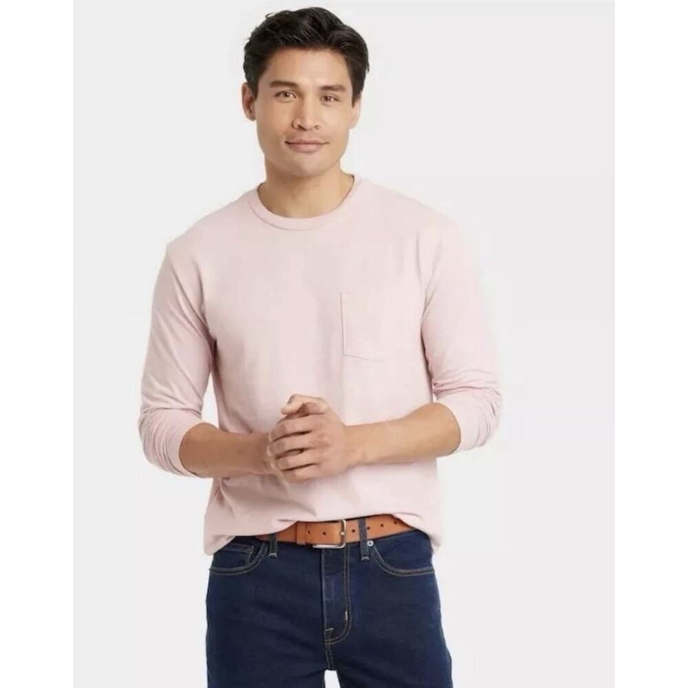 Goodfellow & Co Men's Long Sleeve Pocket Tee Shirt LARGE Light Pink New